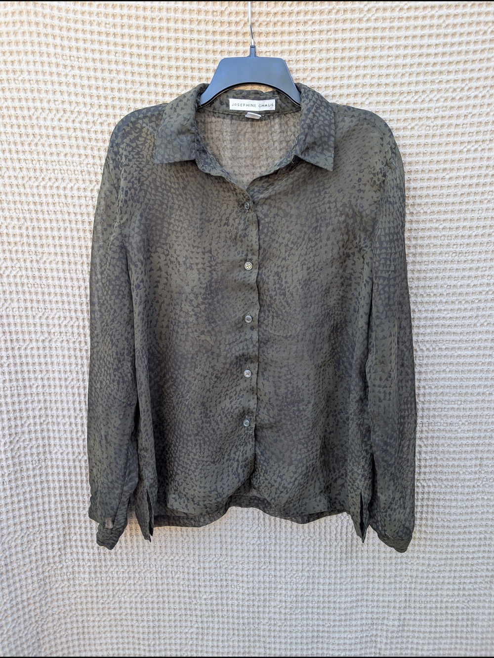 Josephine Chaus Olive Sheer Button-Up Blouse